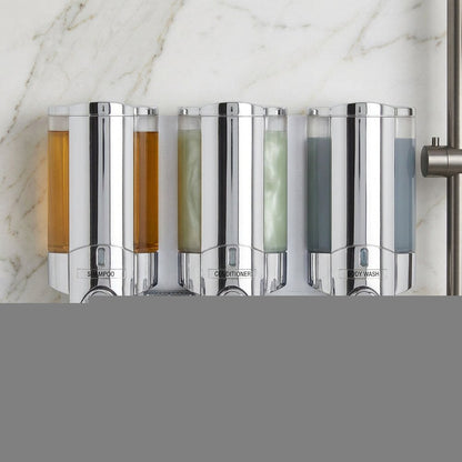 Silver Heavy Duty Plastic Three Chamber Wall Mount Soap Dispenser