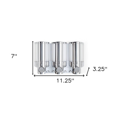 Silver Heavy Duty Plastic Three Chamber Wall Mount Soap Dispenser