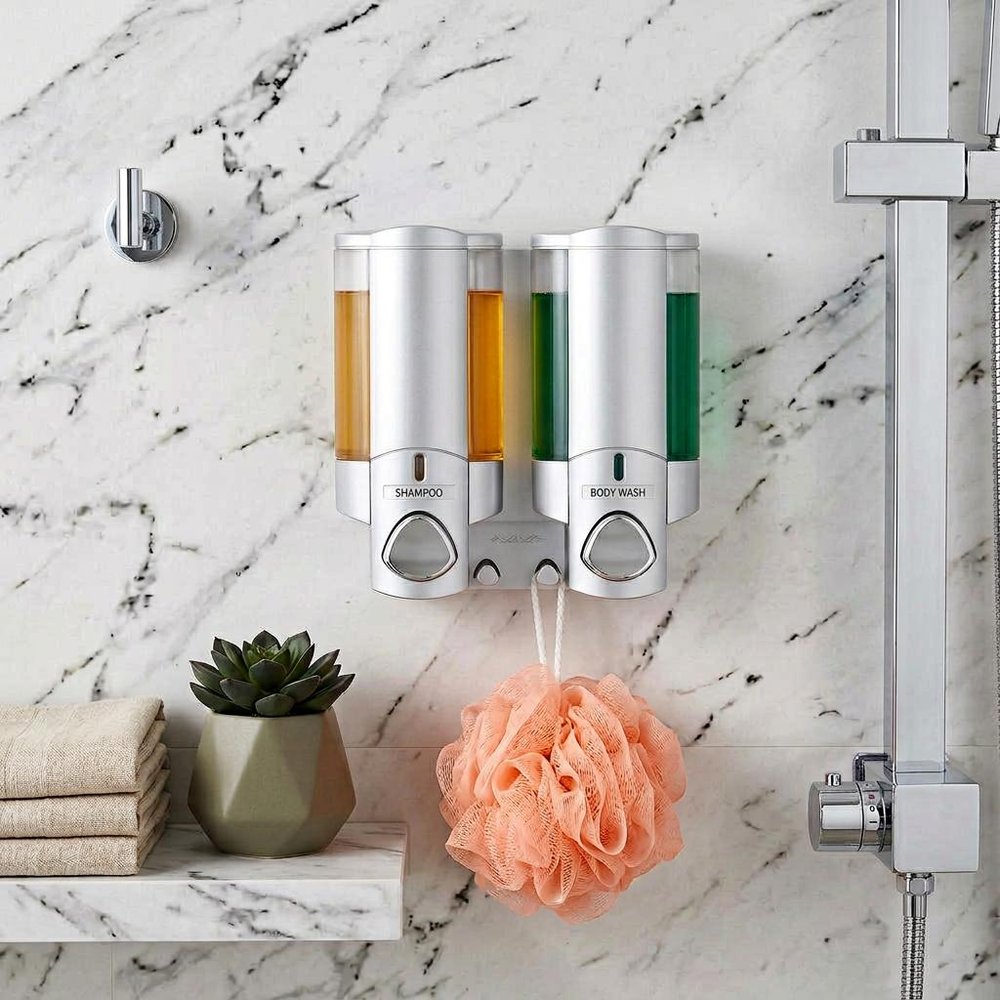Gray Heavy Duty Plastic Two Chamber Wall Mount Soap Dispenser