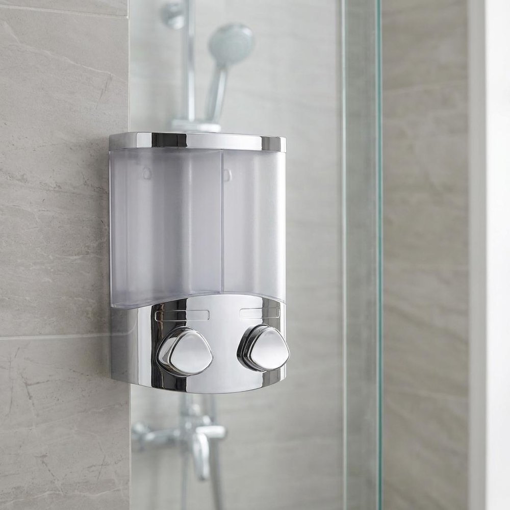 Silver Heavy Duty Plastic Two Chamber Wall Mount Soap Dispenser