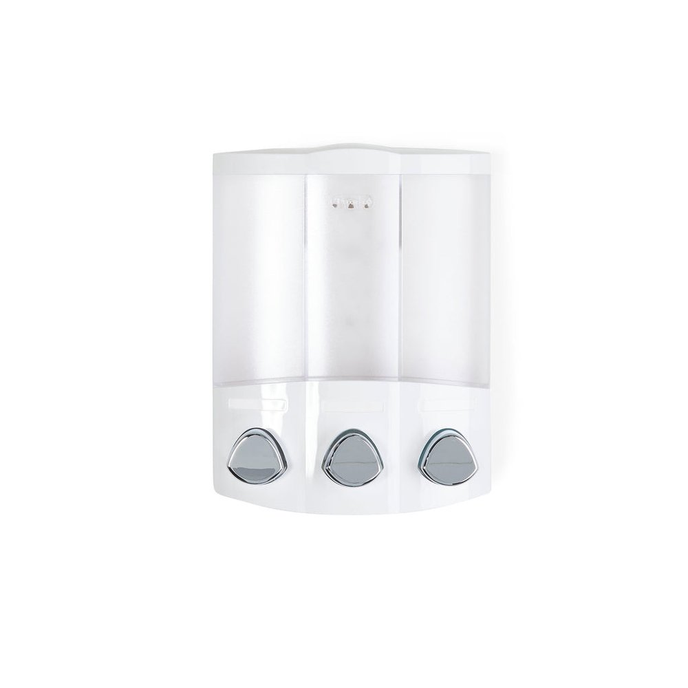 White Heavy Duty Plastic Three Chamber Wall Mount Soap Dispenser