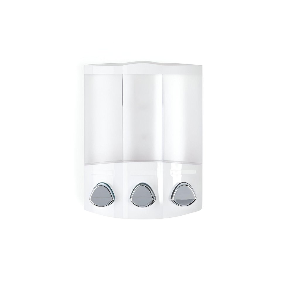White Heavy Duty Plastic Three Chamber Wall Mount Soap Dispenser