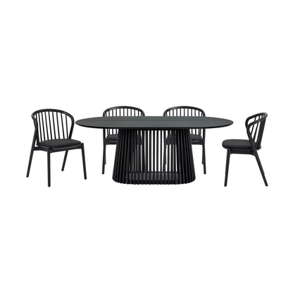 Five Piece Black Oval Dining Set with Four Chairs