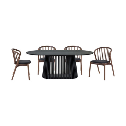 Five Piece Black Oval Dining Set with Four Chairs