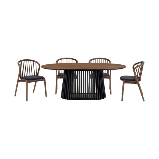 Five Piece Brown and Black Oval Dining Set with Four Chairs