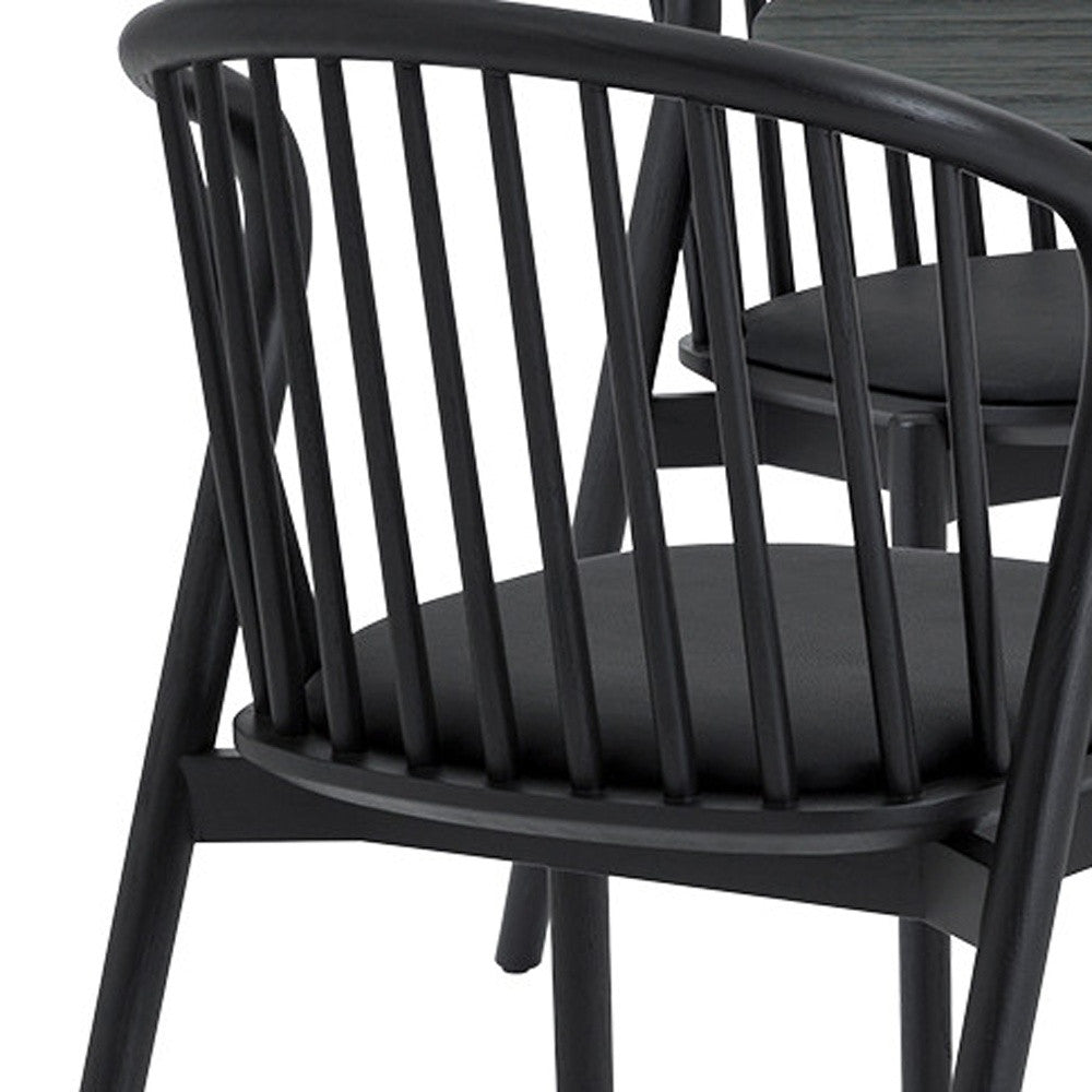 Five Piece Black Round Dining Set with Four Chairs