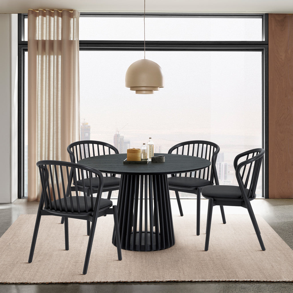 Five Piece Black Round Dining Set with Four Chairs