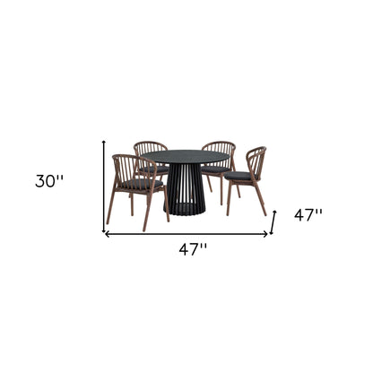 Five Piece Black Round Dining Set with Four Chairs