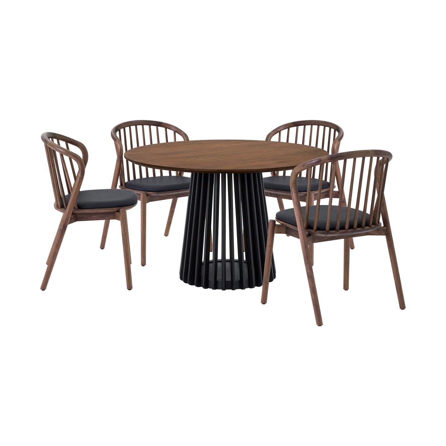 Five Piece Brown and Black Round Dining Set with Four Chairs