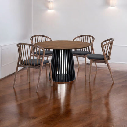 Five Piece Brown and Black Round Dining Set with Four Chairs