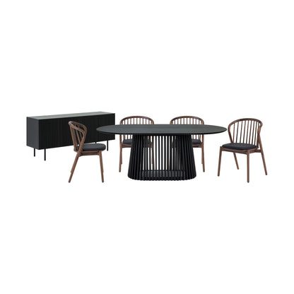 Six Piece Black Oval Dining Set with Four Chairs and Sideboard