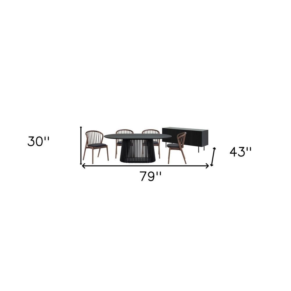 Six Piece Black Oval Dining Set with Four Chairs and Sideboard