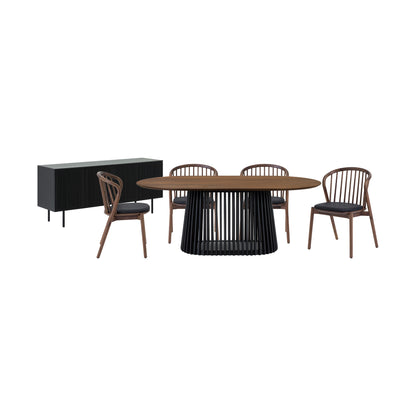 Six Piece Brown and Black Oval Dining Set with Four Chairs and Sideboard