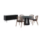 Six Piece Black Round Dining Set with Four Chairs and Sideboard