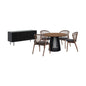 Six Piece Brown and Black Round Dining Set with Four Chairs and Sideboard