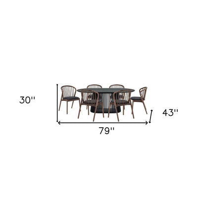 Seven Piece Black Oval Dining Set with Six Chairs