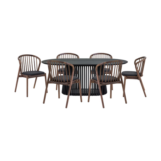 Seven Piece Black Oval Dining Set with Six Chairs