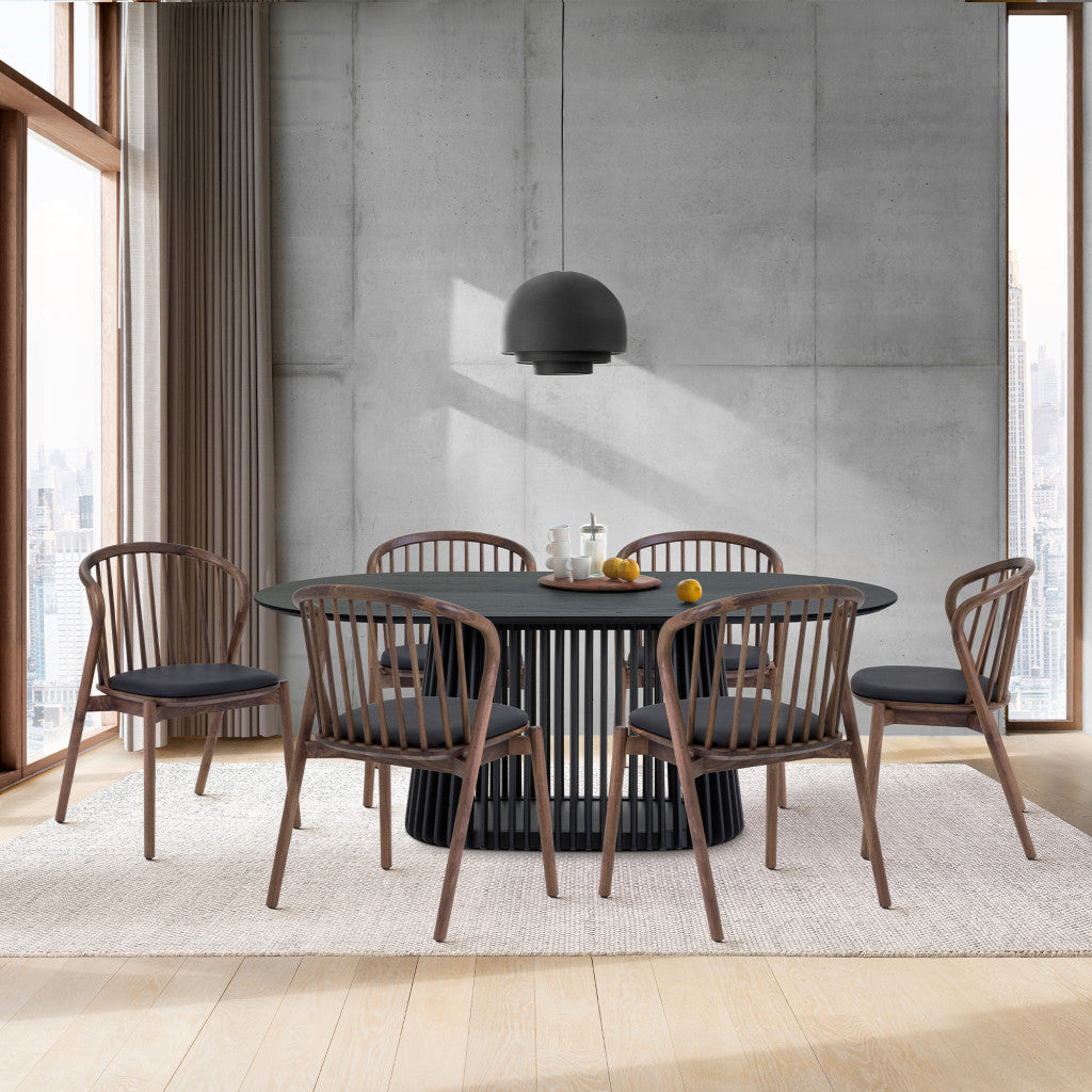 Seven Piece Black Oval Dining Set with Six Chairs