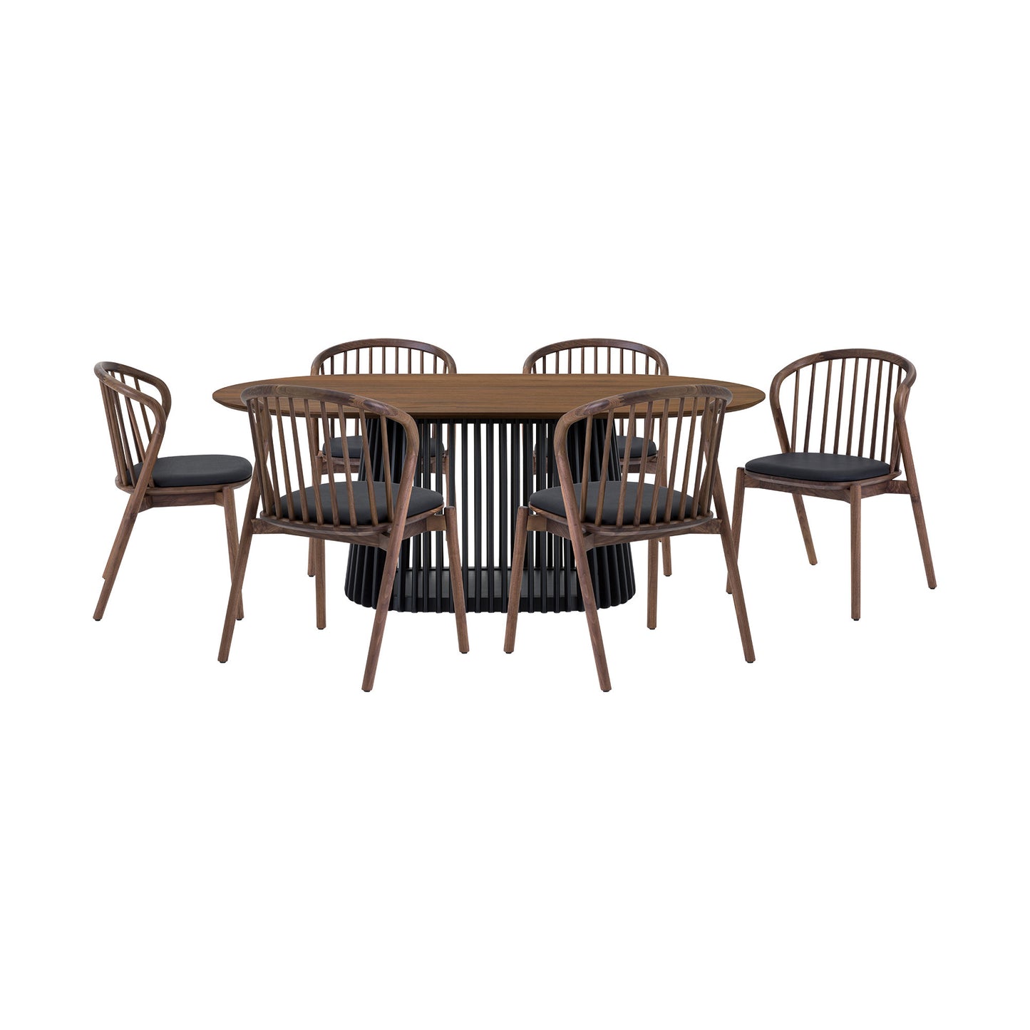 Seven Piece Brown and Black Oval Dining Set with Six Chairs