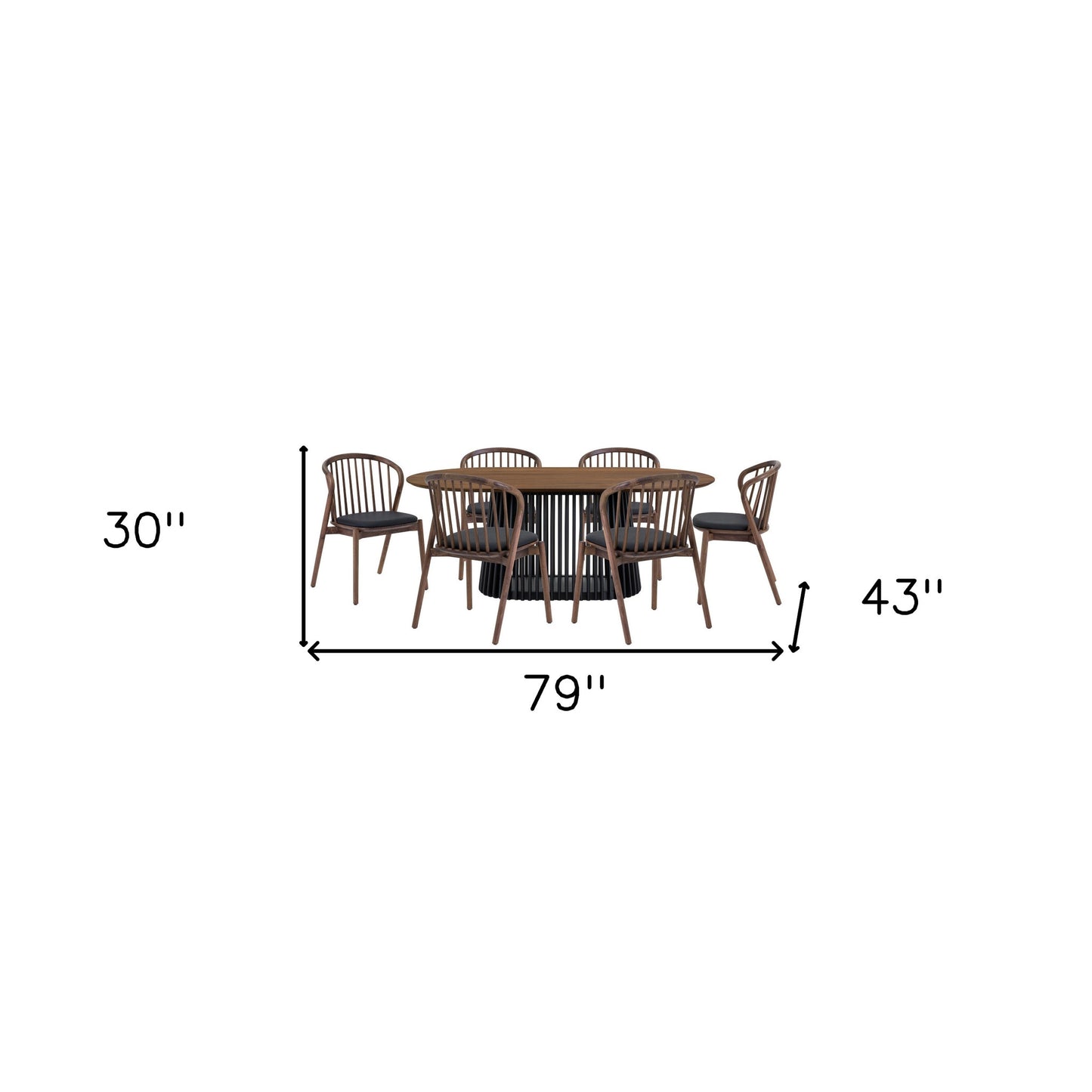 Seven Piece Brown and Black Oval Dining Set with Six Chairs