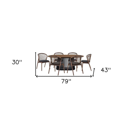 Seven Piece Brown and Black Oval Dining Set with Six Chairs