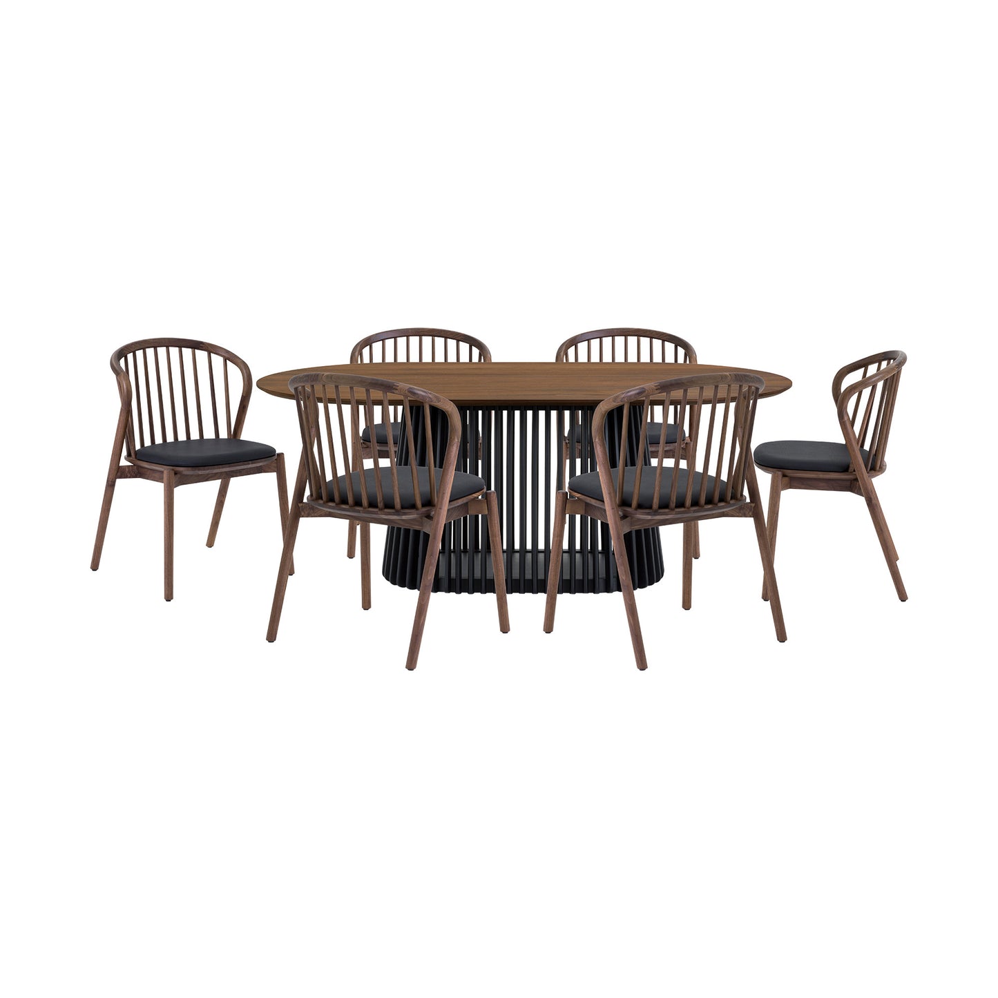 Seven Piece Brown and Black Oval Dining Set with Six Chairs