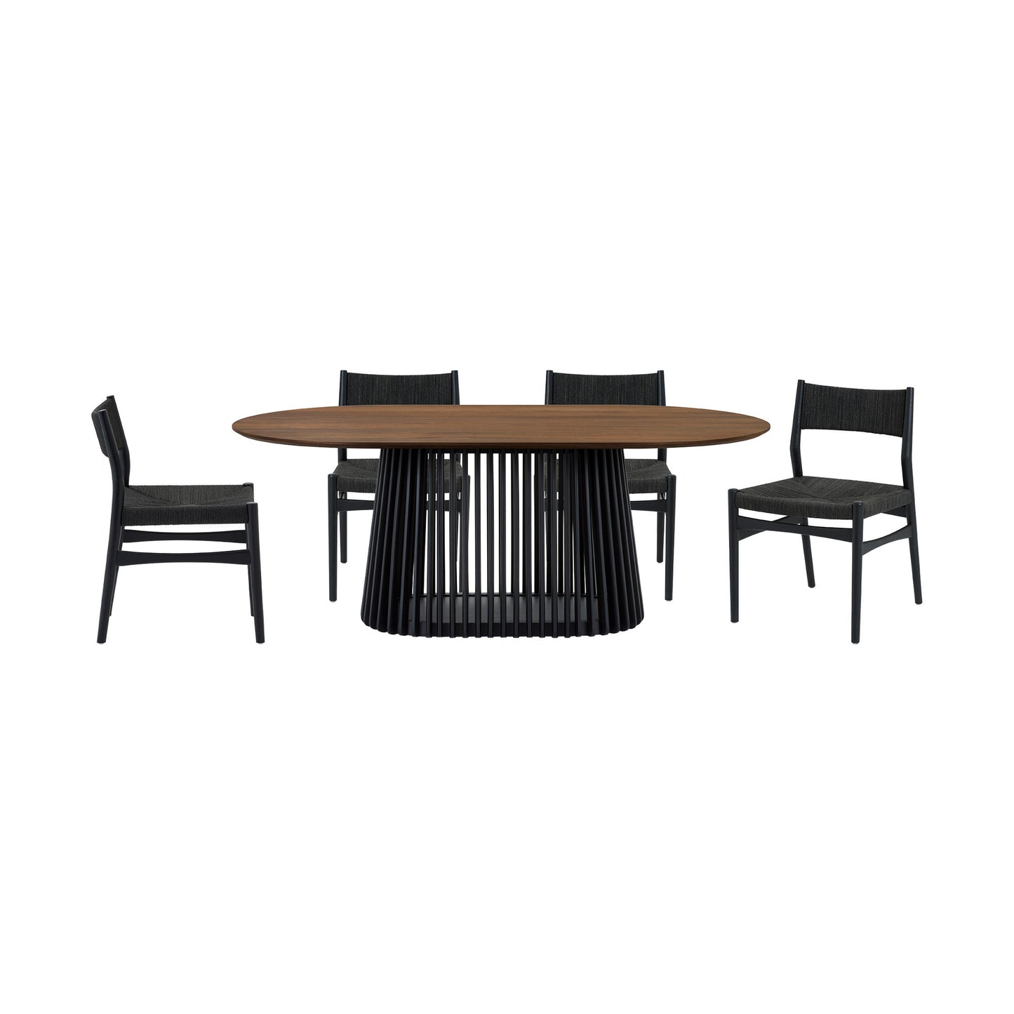 Five Piece Brown and Black Oval Dining Set with Four Chairs