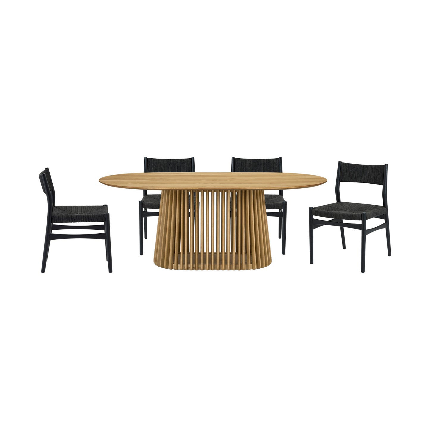 Five Piece Oak Oval Dining Set with Four Chairs