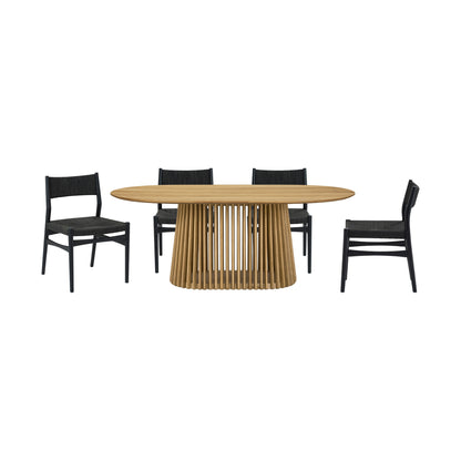 Five Piece Oak Oval Dining Set with Four Chairs