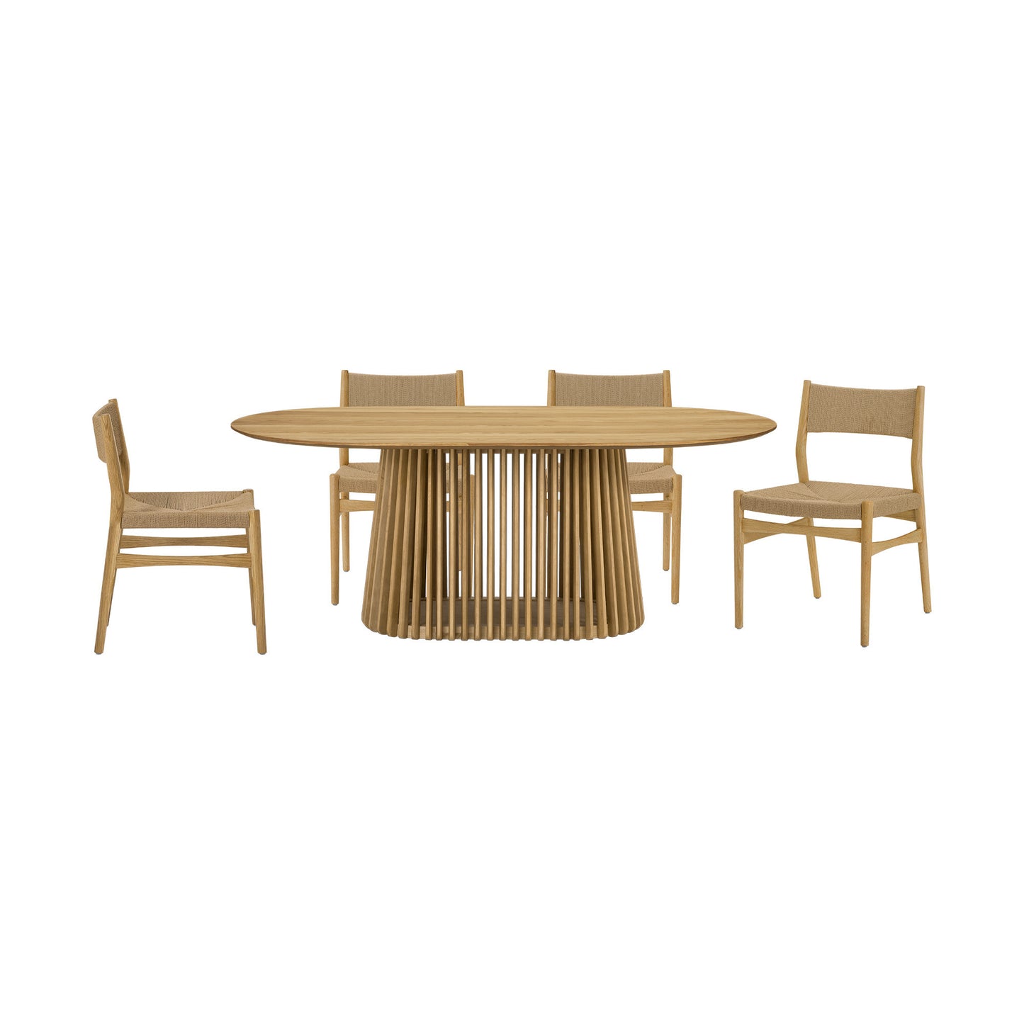 Five Piece Oak Oval Dining Set with Four Chairs