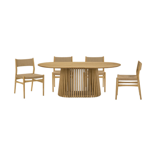 Five Piece Oak Oval Dining Set with Four Chairs