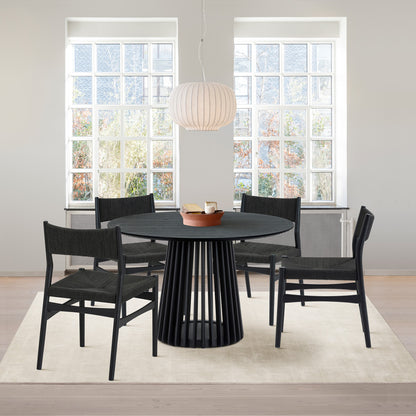 Five Piece Black Round Dining Set with Four Chairs