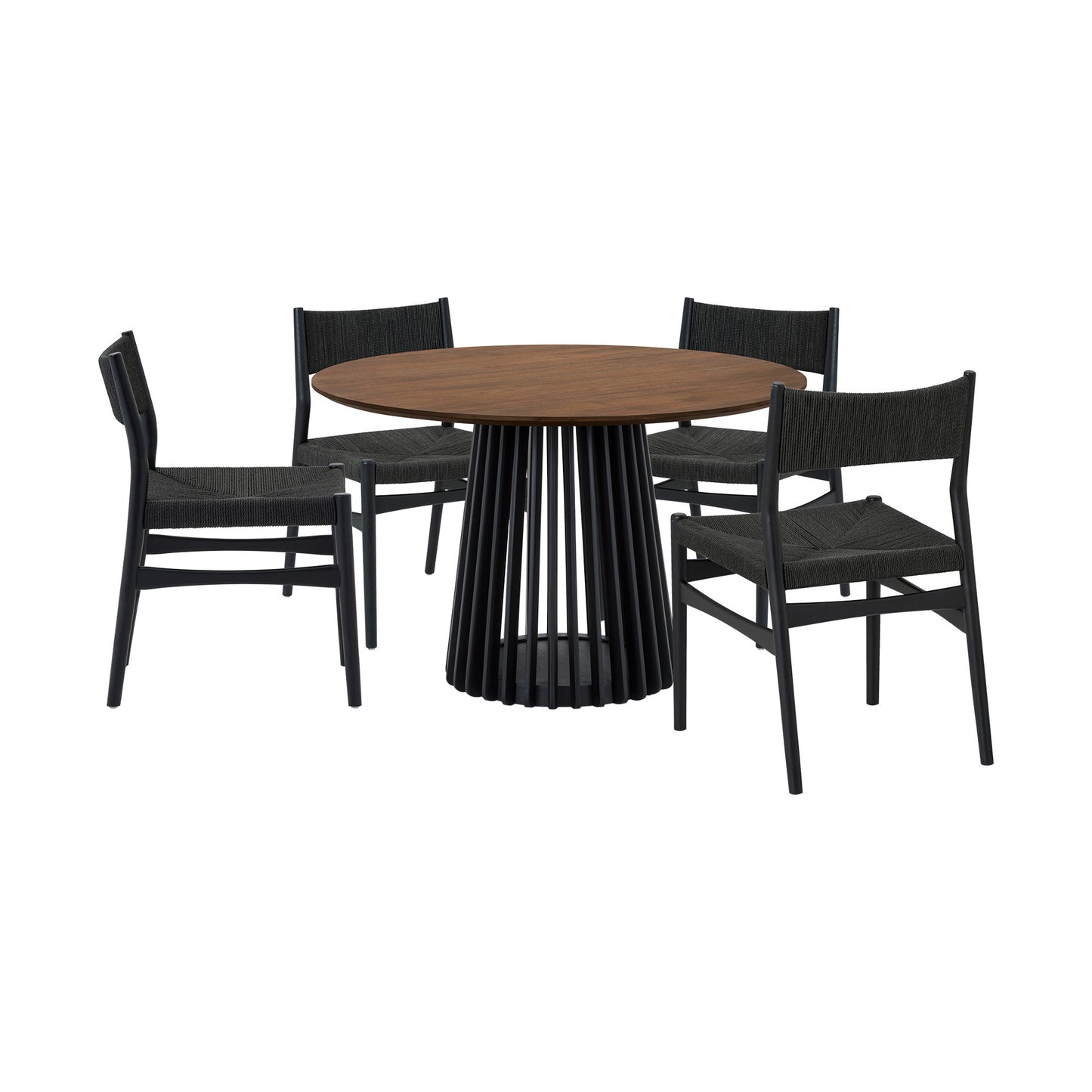 Five Piece Brown and Black Round Dining Set with Four Chairs