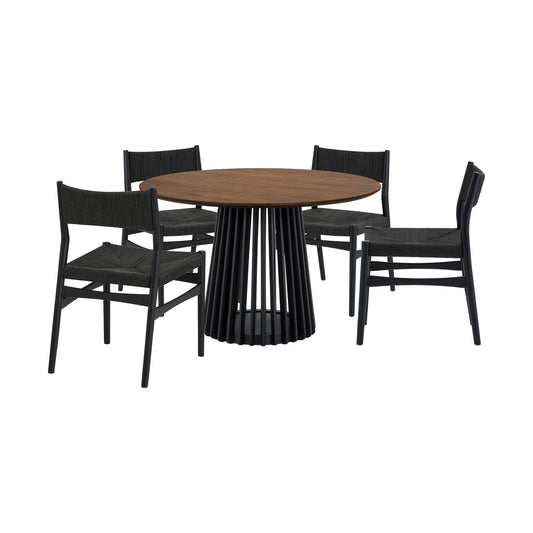 Five Piece Brown and Black Round Dining Set with Four Chairs