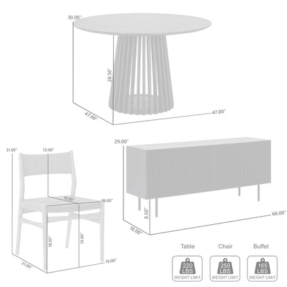 Six Piece Brown and Black Round Dining Set with Four Chairs and Sideboard