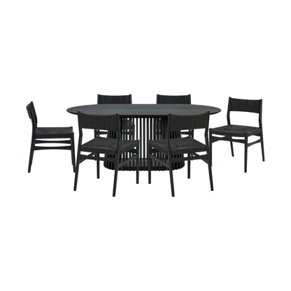 Seven Piece Black Oval Dining Set with Six Chairs