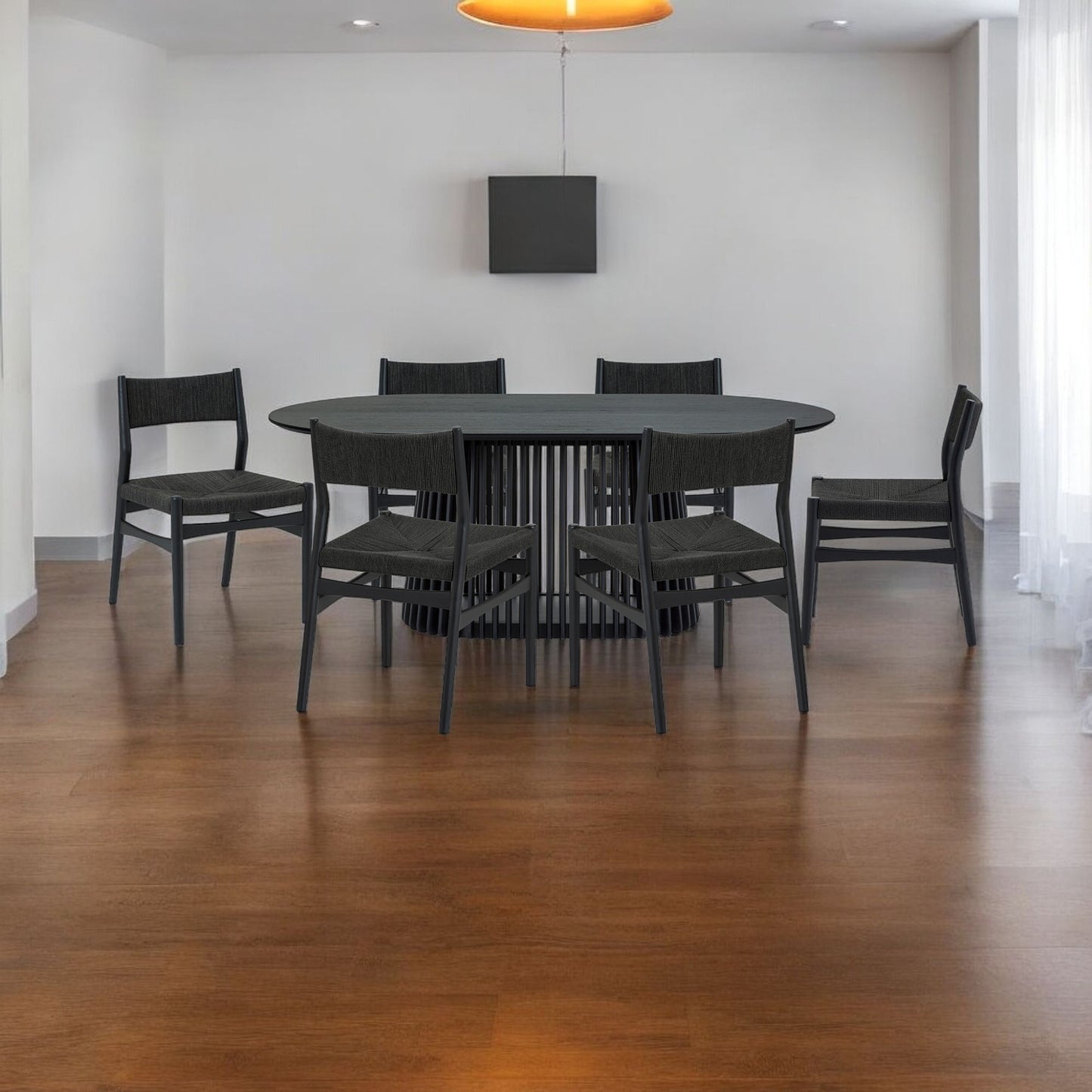 Seven Piece Black Oval Dining Set with Six Chairs