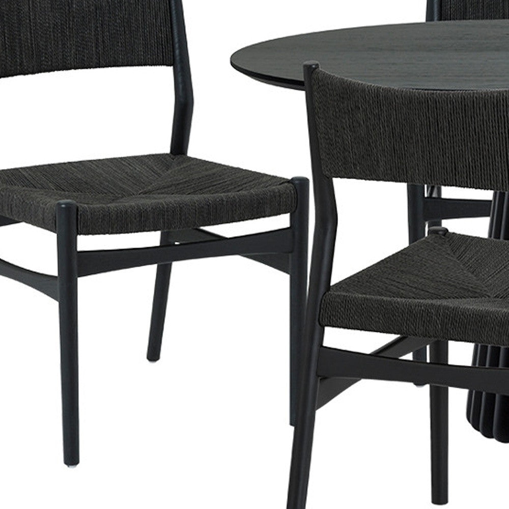 Seven Piece Black Oval Dining Set with Six Chairs