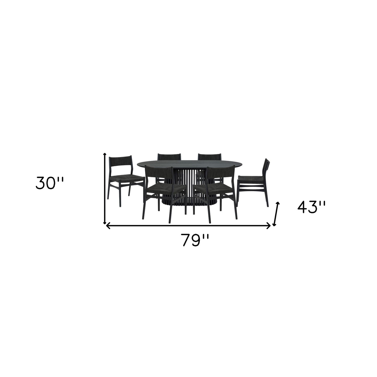 Seven Piece Black Oval Dining Set with Six Chairs