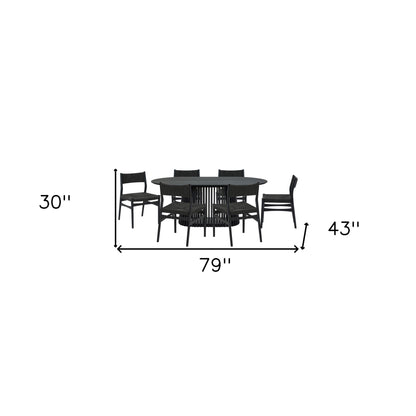 Seven Piece Black Oval Dining Set with Six Chairs