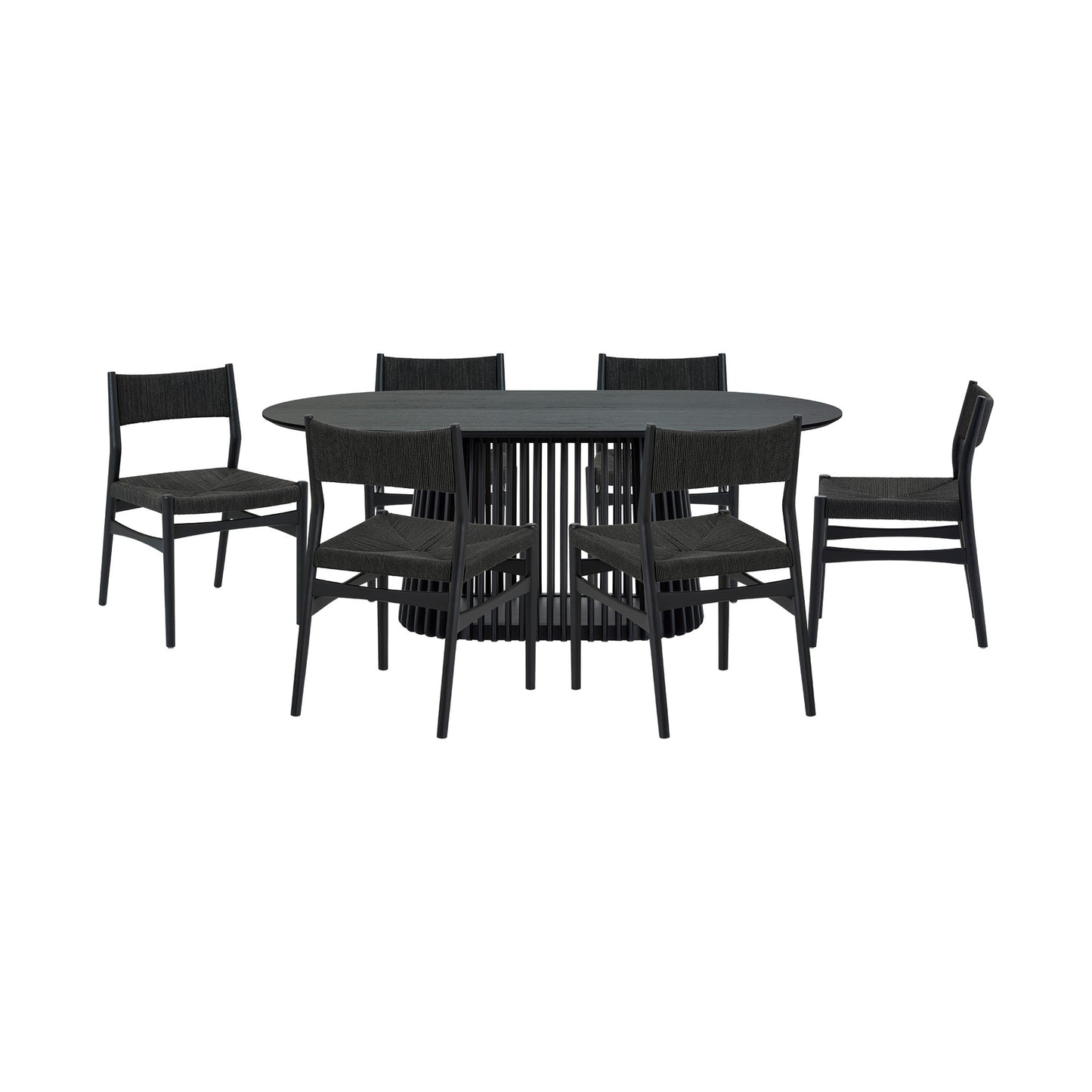 Seven Piece Black Oval Dining Set with Six Chairs