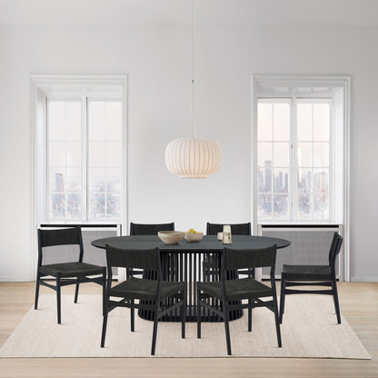 Seven Piece Black Oval Dining Set with Six Chairs