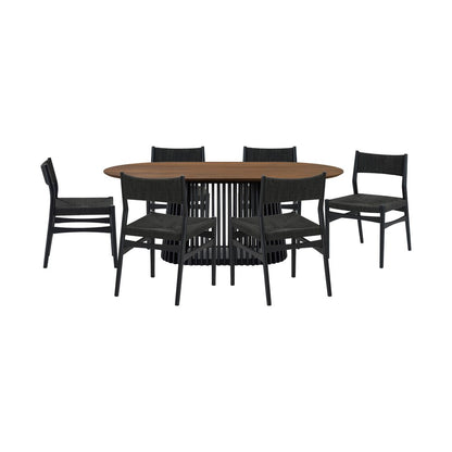Seven Piece Brown and Black Oval Dining Set with Six Chairs