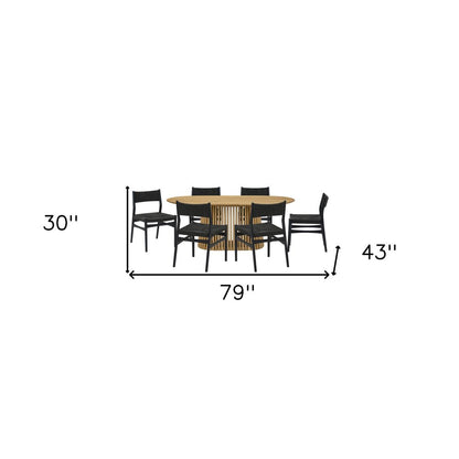 Seven Piece Oak Oval Dining Set with Six Chairs