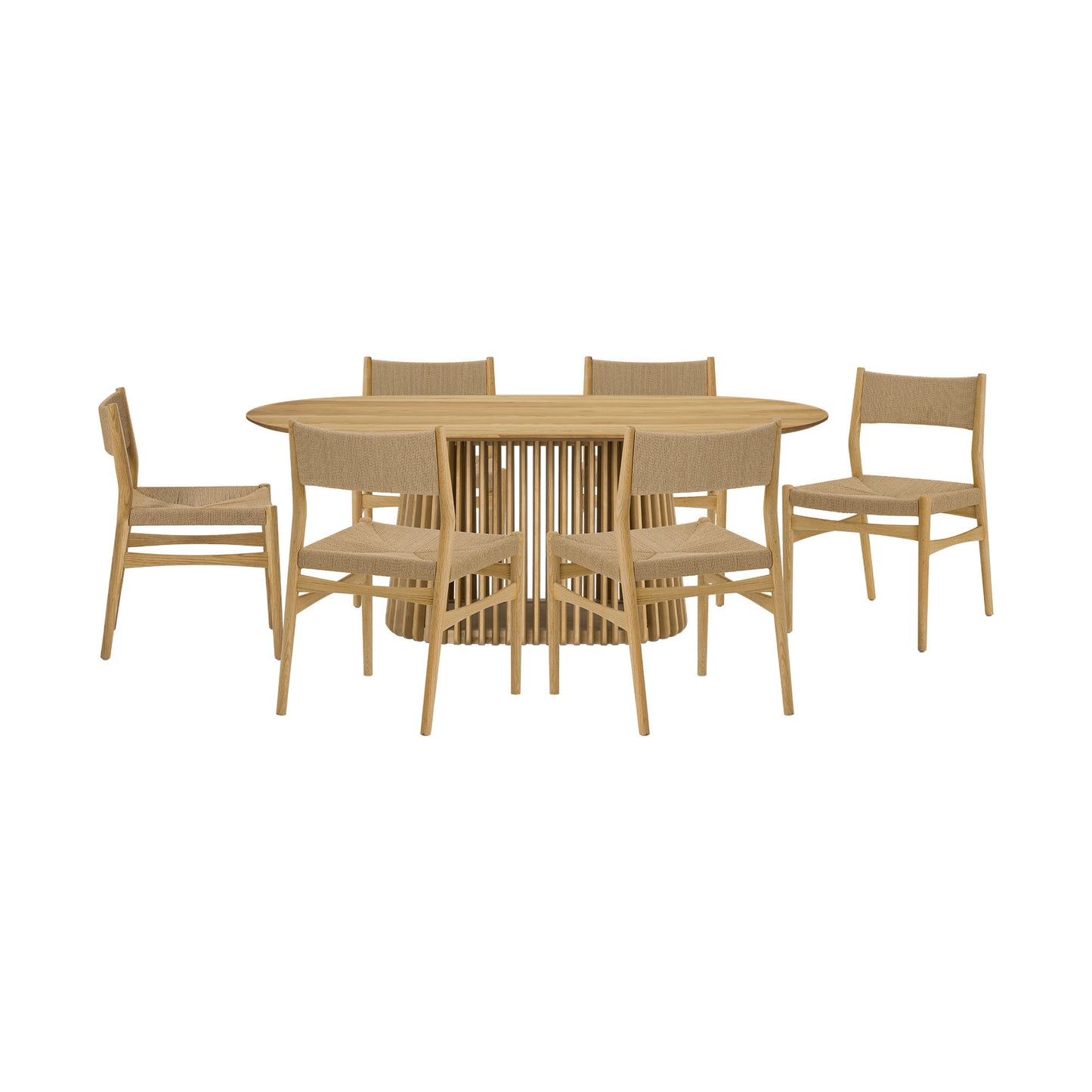 Seven Piece Oak Oval Dining Set with Six Chairs