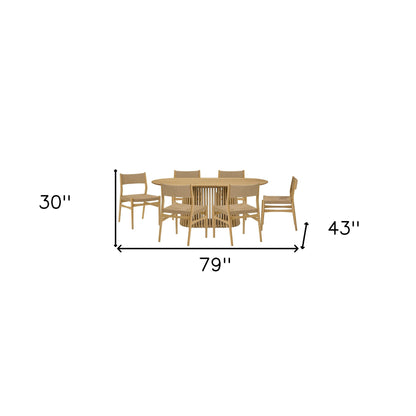 Seven Piece Oak Oval Dining Set with Six Chairs