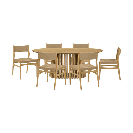 Seven Piece Oak Oval Dining Set with Six Chairs