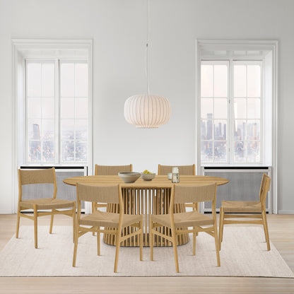 Seven Piece Oak Oval Dining Set with Six Chairs