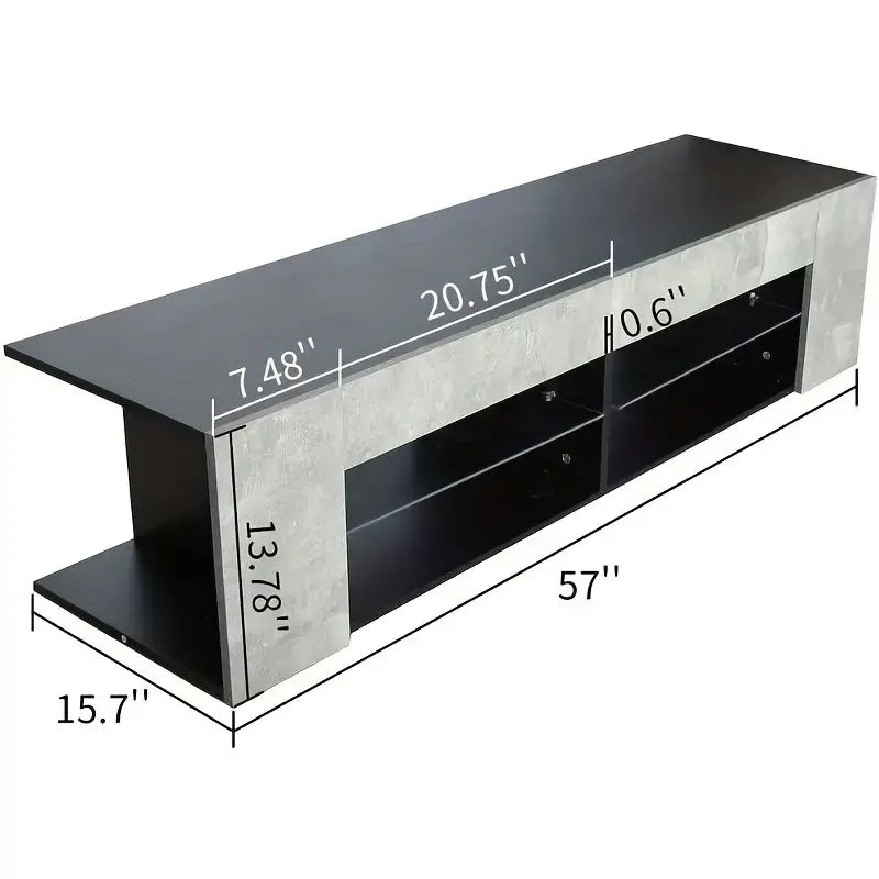 Modern Low Profile TV Stand for 32-60 Inch TVs - Black + Stone Grey with LED Lights