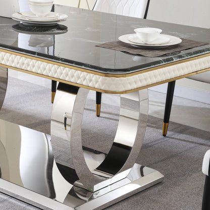 Luxury Modern Black Faux Marble Dining Table Set with 6 Chairs